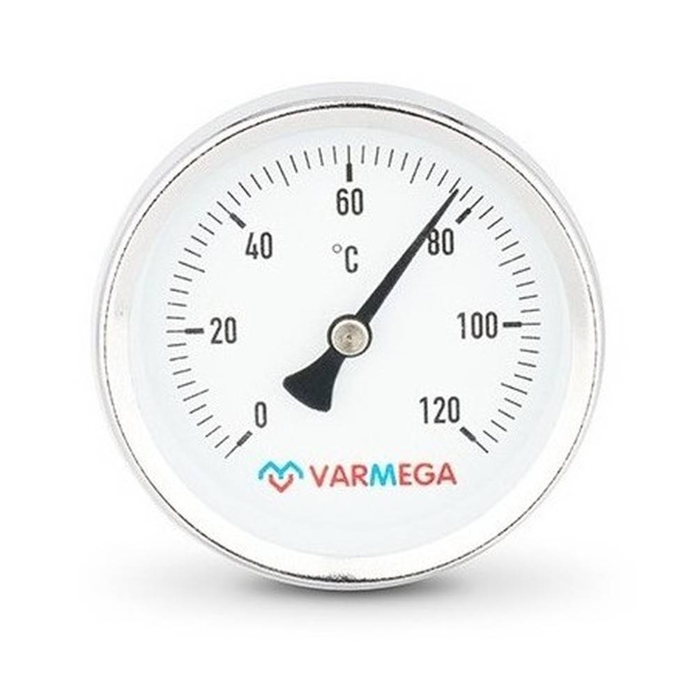 Термометр биметаллический VARMEGA 63 мм 0-120 °C погружной 1/2 штуцер 50 мм VMMT01-635004