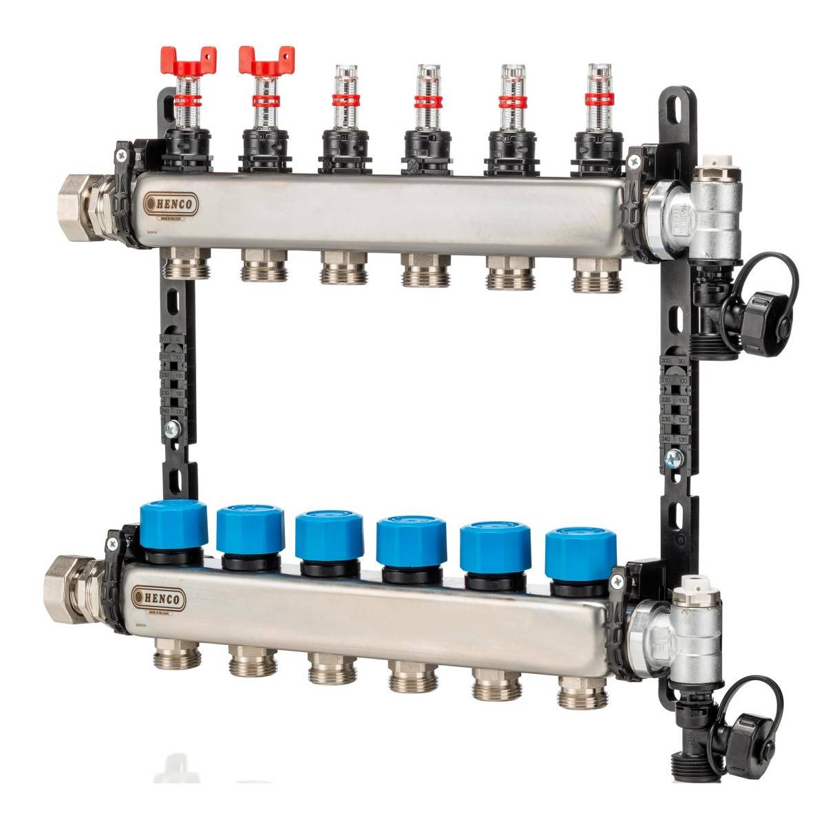 Коллекторная группа из нержавеющей стали HENCO с расходомерами 9 выходов UFH-0605MDSS09