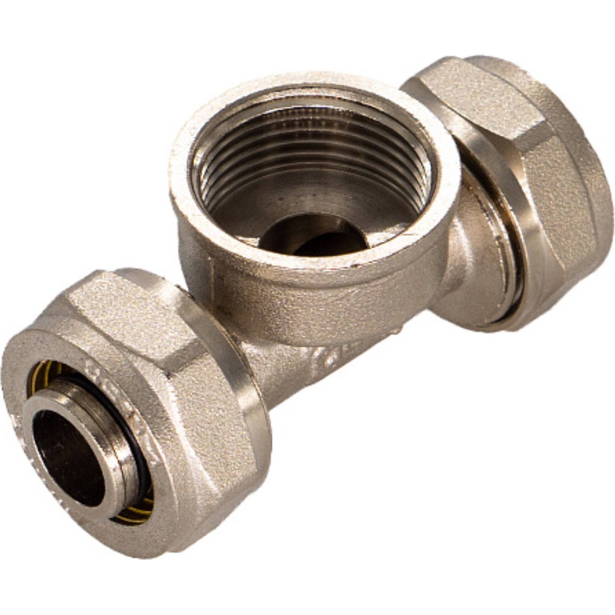 Тройник обжимной СТМ для металлопластиковых труб 20х1/2х20 ВР CTF02012