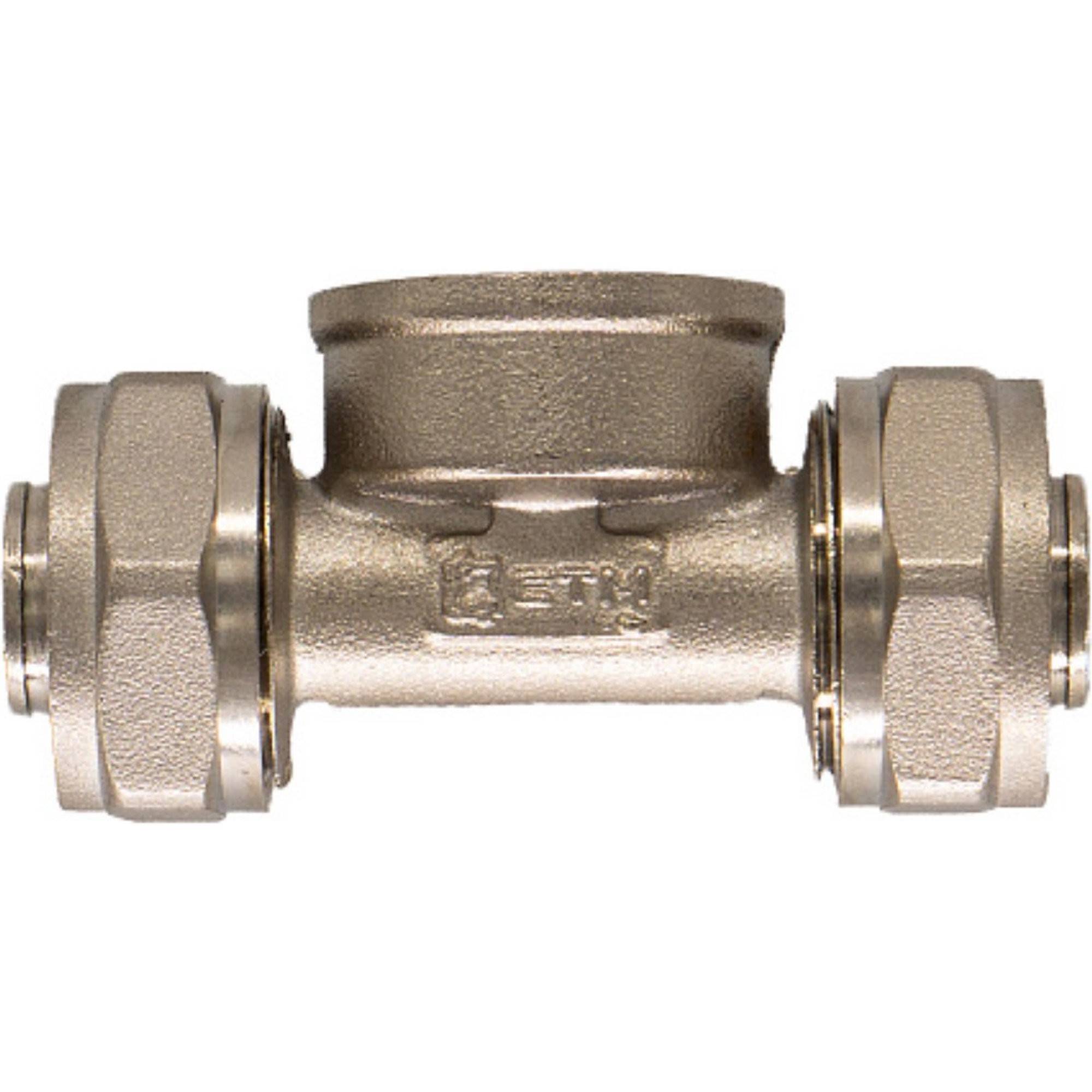 Тройник обжимной СТМ для металлопластиковых труб 20х1/2х20 ВР CTF02012