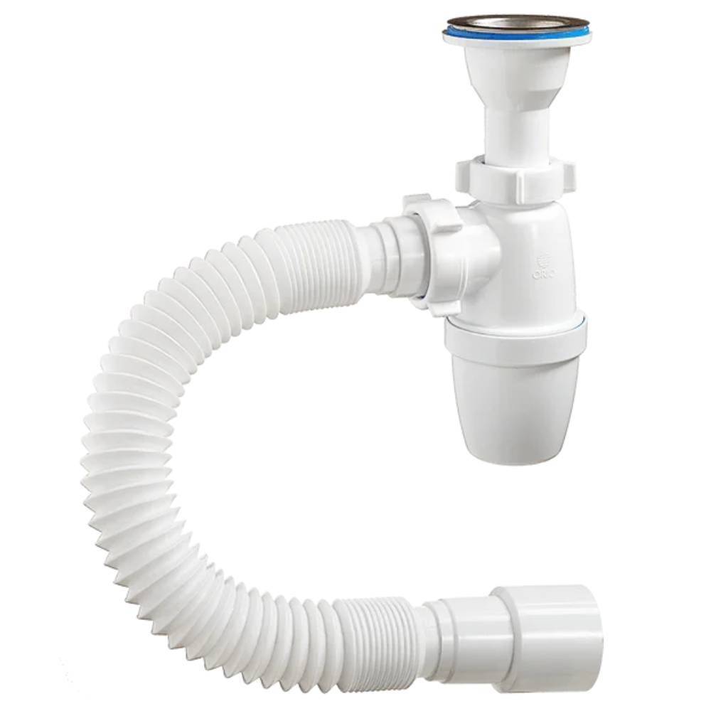 Сифон для мойки ORIO малый корпус с литым выпуском и гибкой трубой 1 1/2х40 мм A-32019