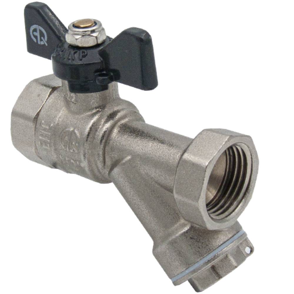 Кран шаровой AQUALINK 3/4 ВВ с косым фильтром бабочка 04958