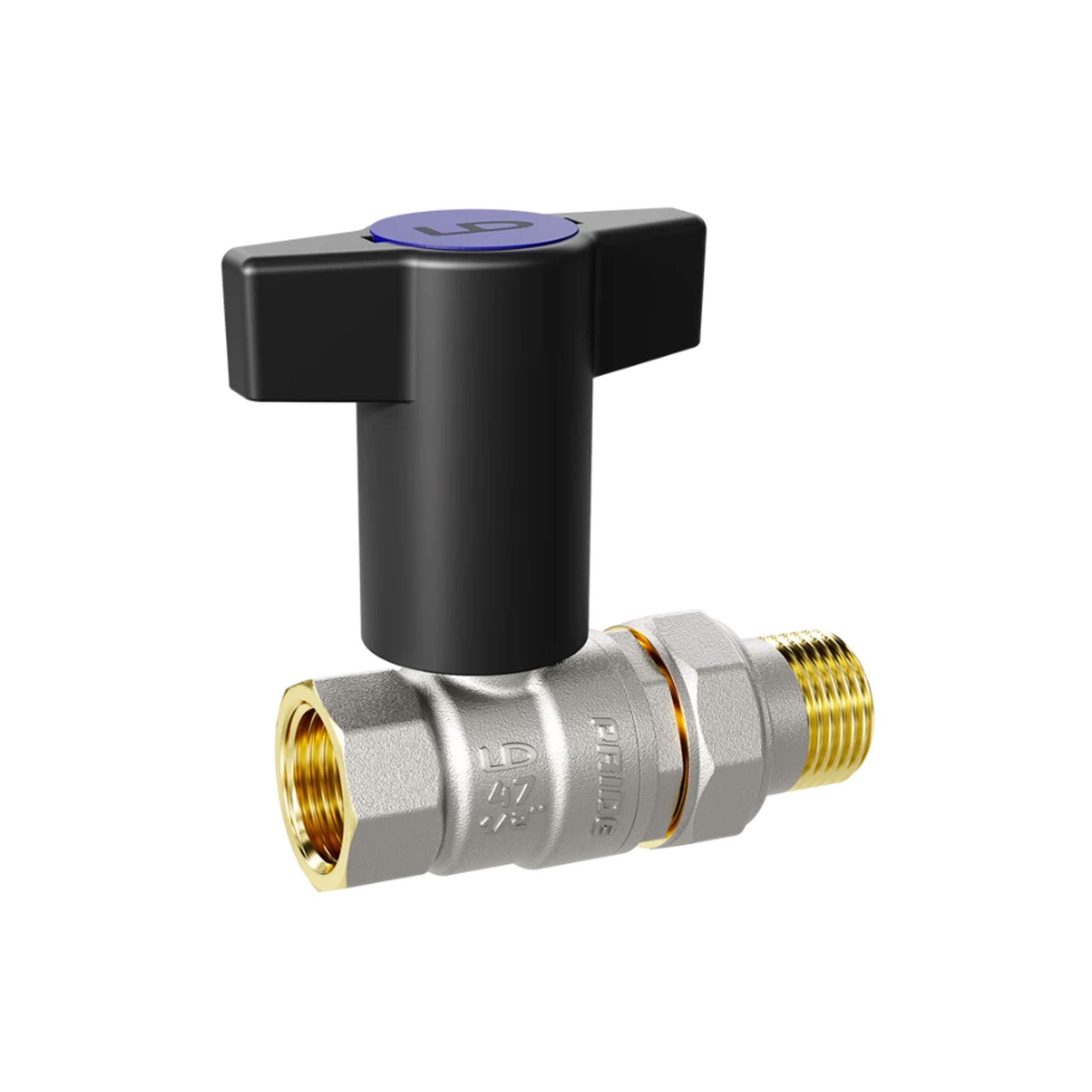 Кран шаровой латунный LD Pride 47.15.В-ГШ.ТР Ду 15 Ру 40 вн-американка Т-рукоятка 47.15.В-ГШ.ТР