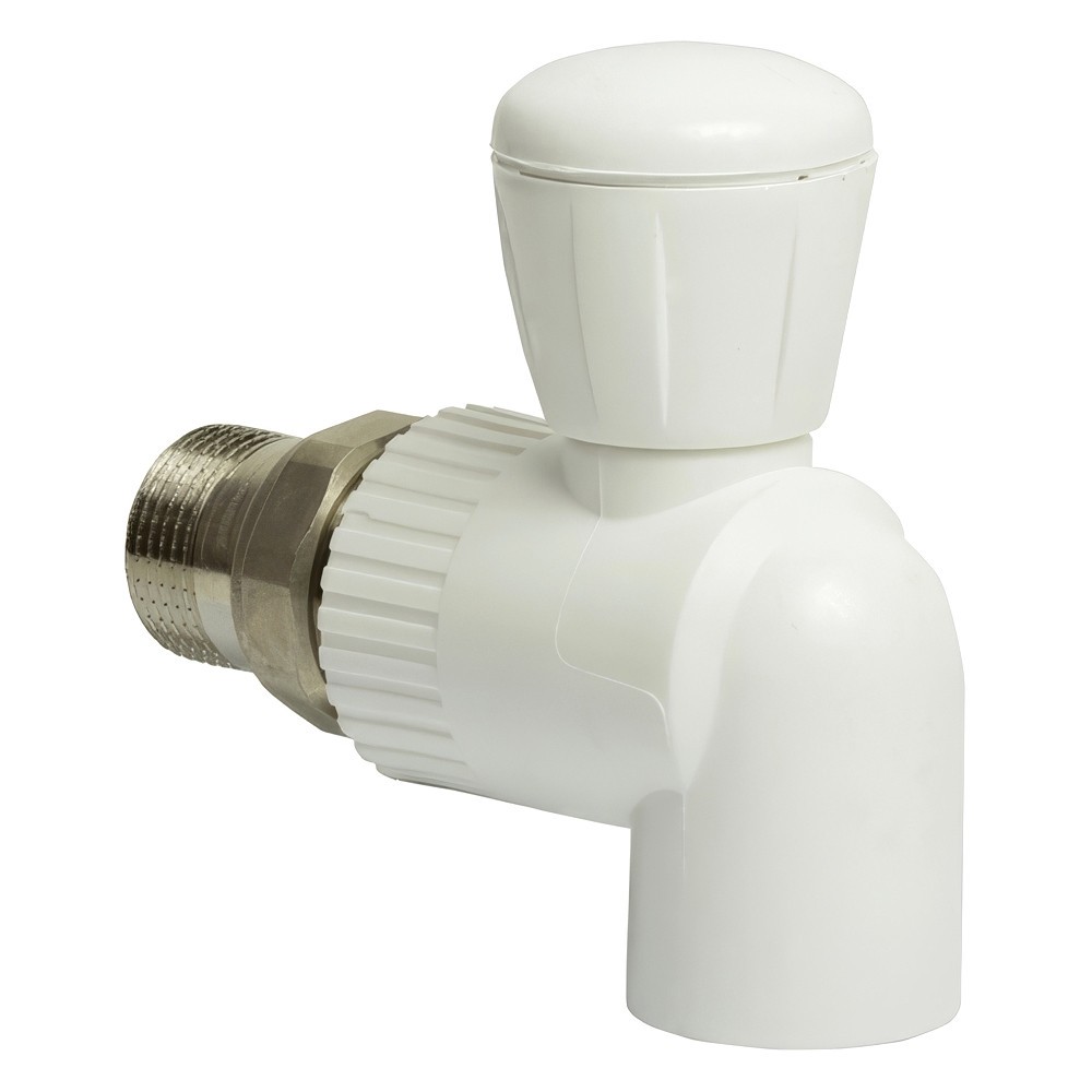 Кран шаровой угловой THERMOLIGHT PP-R 25х3/4 с американкой белый НС-1727638