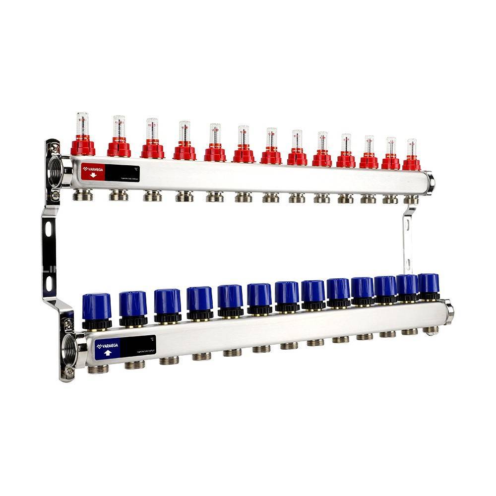 Коллекторная группа с расходомерами Varmega 1 на 13 контуров 3/4 EK нержавеющая сталь VM15113