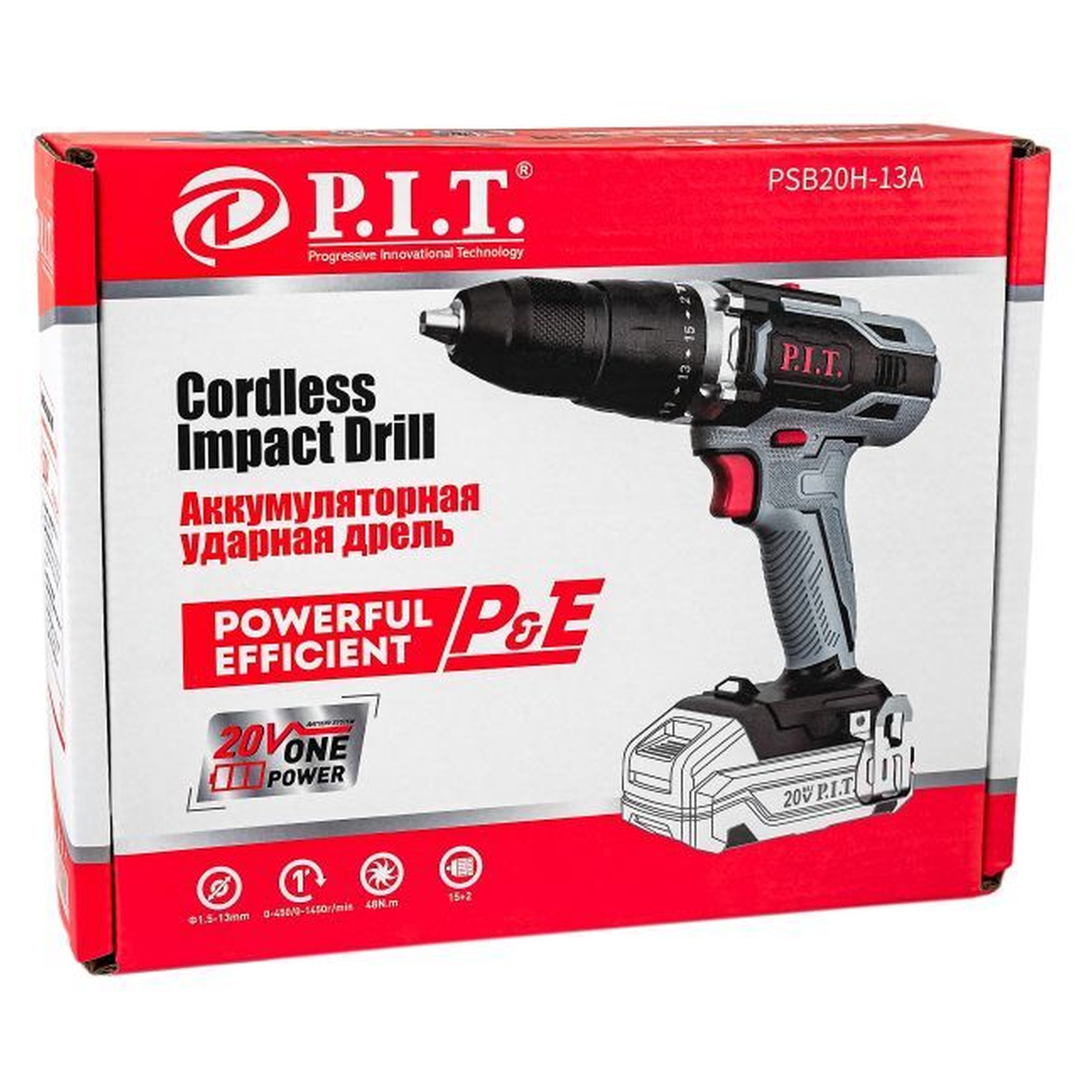 Дрель ударная аккумуляторная P.I.T. OnePower PSB20H-13A SOLO 20 В 48 Нм PSB20H-13A
