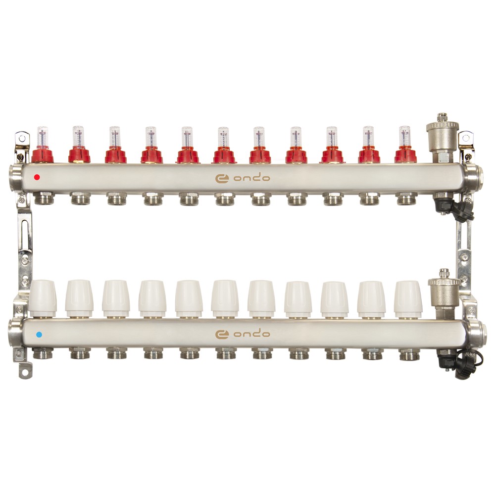 Группа коллекторная ONDO 11 выходов из нержавеющей стали с расходомерами и воздухоотводчиками ON.03.11