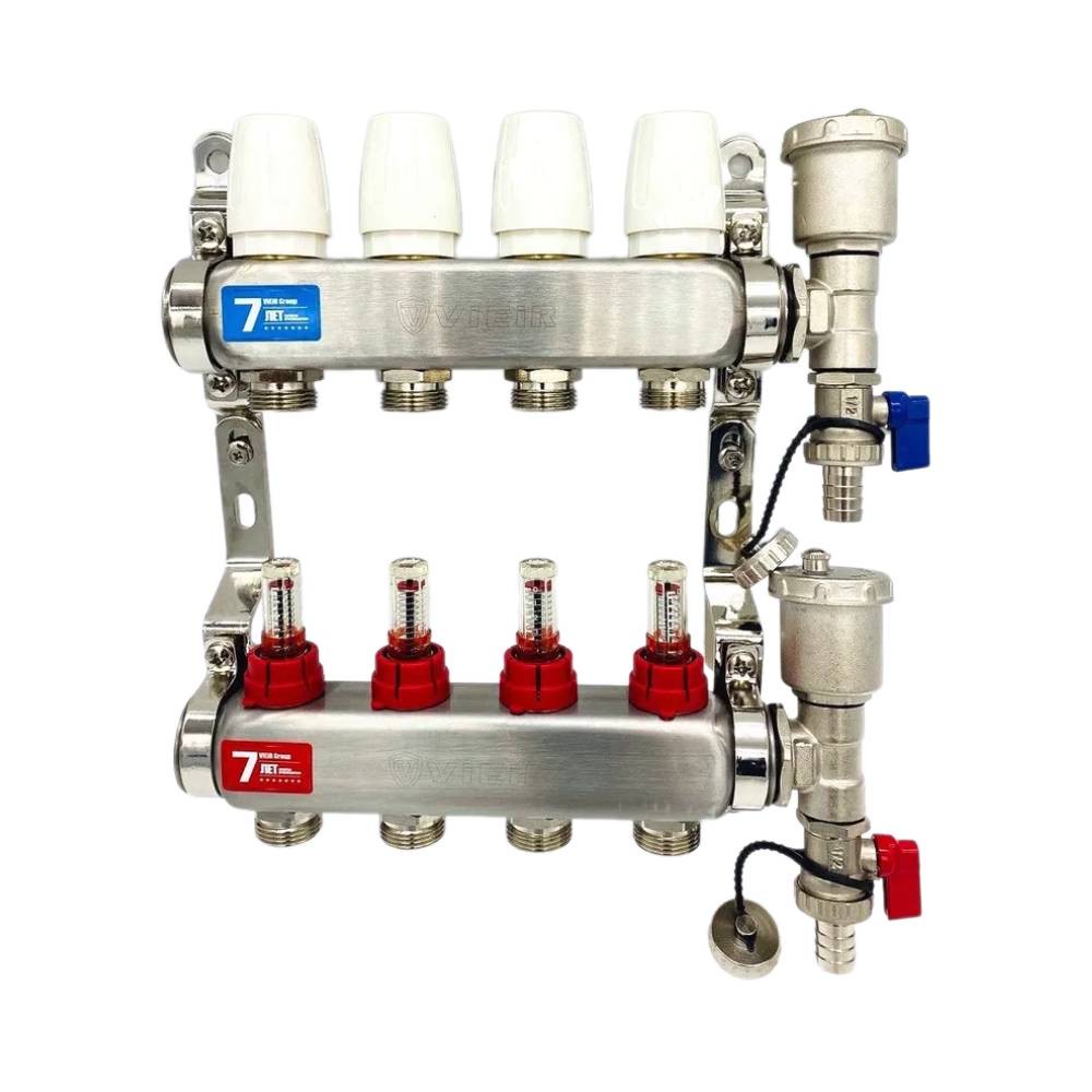 Коллекторная группа ViEiR 1 x 4 x 3/4 с расходомерами, дренажными кранами и воздухоотводчиками нержавеющая сталь VR113-04A