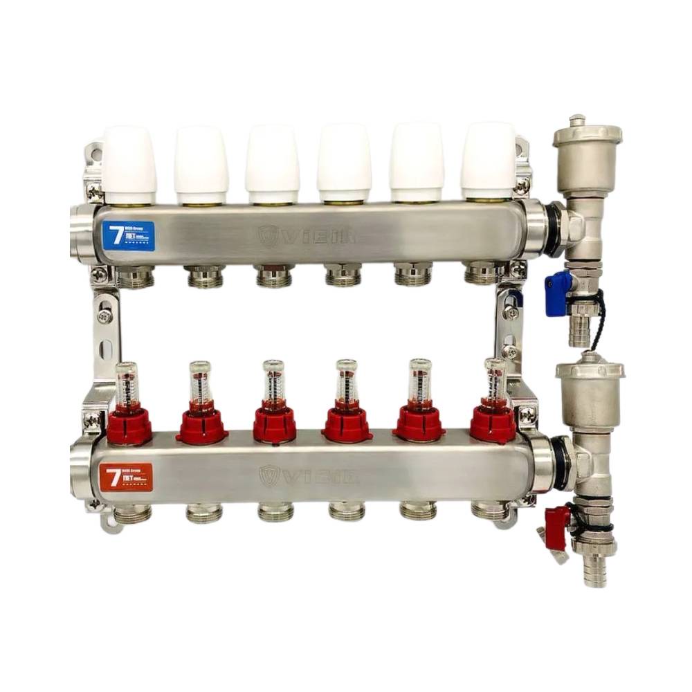 Коллекторная группа ViEiR 1 x 6 x 3/4 с расходомерами, дренажными кранами и воздухоотводчиками нержавеющая сталь VR113-06A