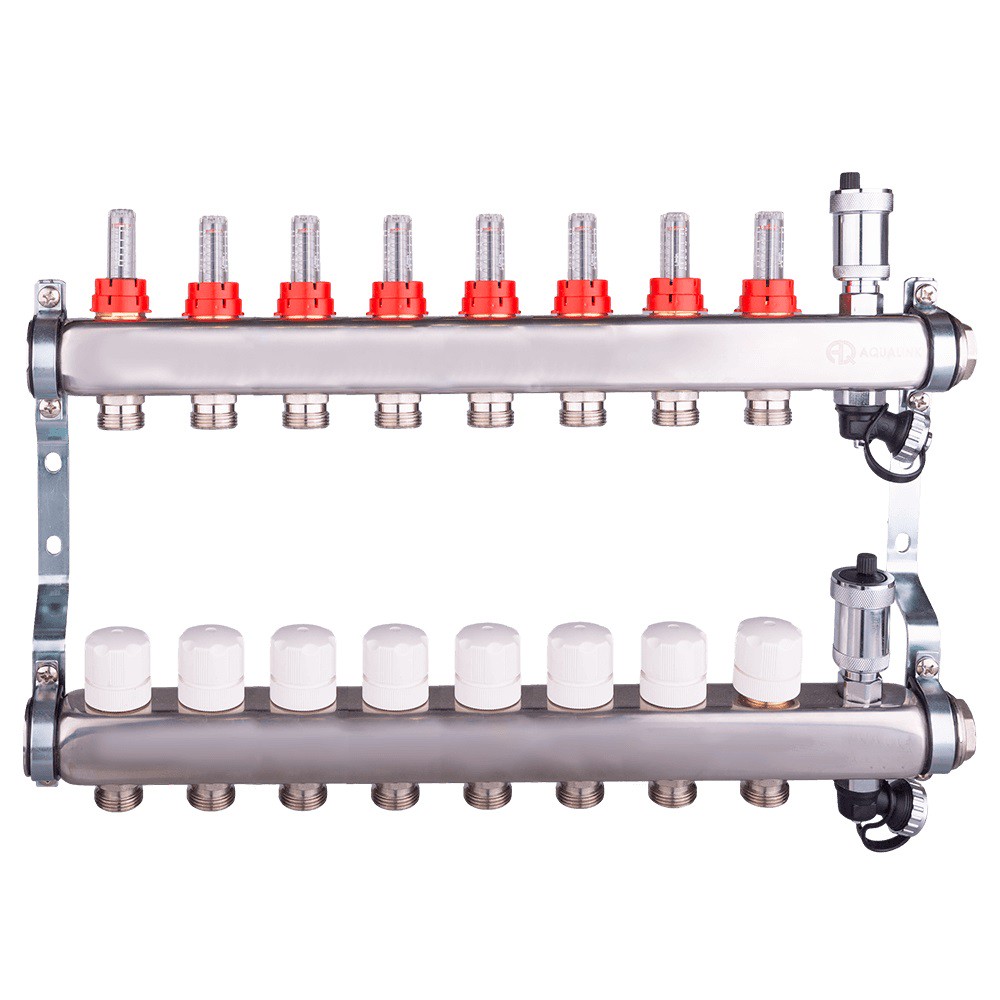 Группа коллекторная AQUALINK с регулирующими клапанами и воздухоотводчиком 1х8х3/4 1646145