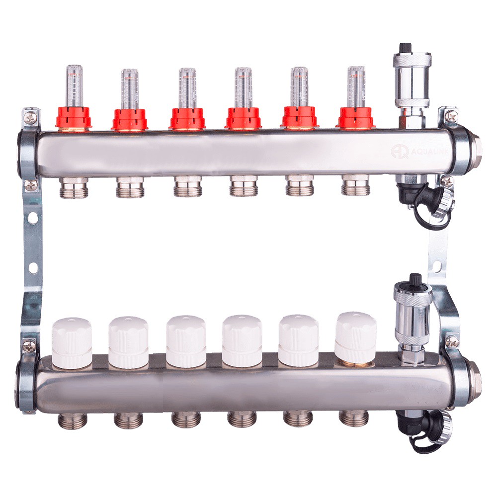 Группа коллекторная AQUALINK с регулирующими клапанами и воздухоотводчиком 1х6х3/4 1646146