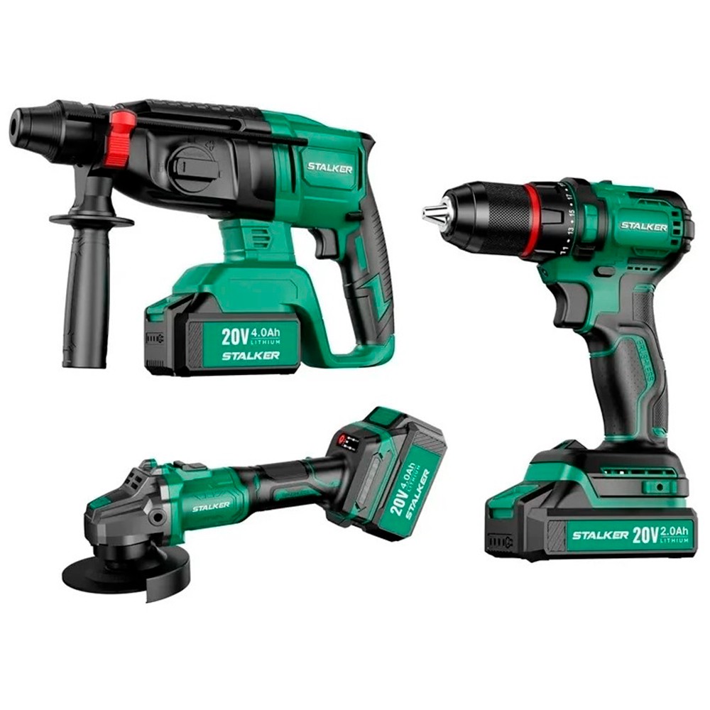 Набор аккумуляторного инструмента STALKER Kit AG20-125 Li BL + D20 Li BL + RH20 Li BL