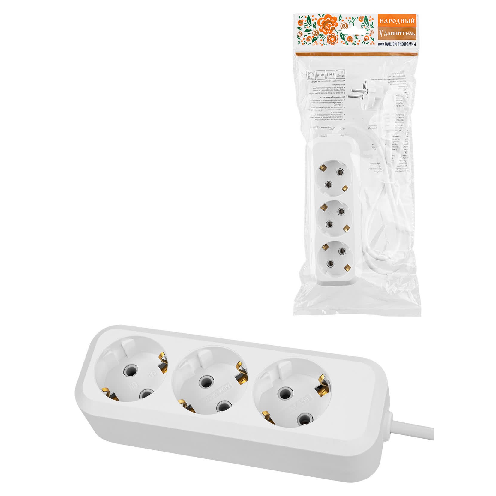 Удлинитель бытовой TDM ELECTRIC НАРОДНЫЙ 3 гнезда 3 м SQ1303-1041