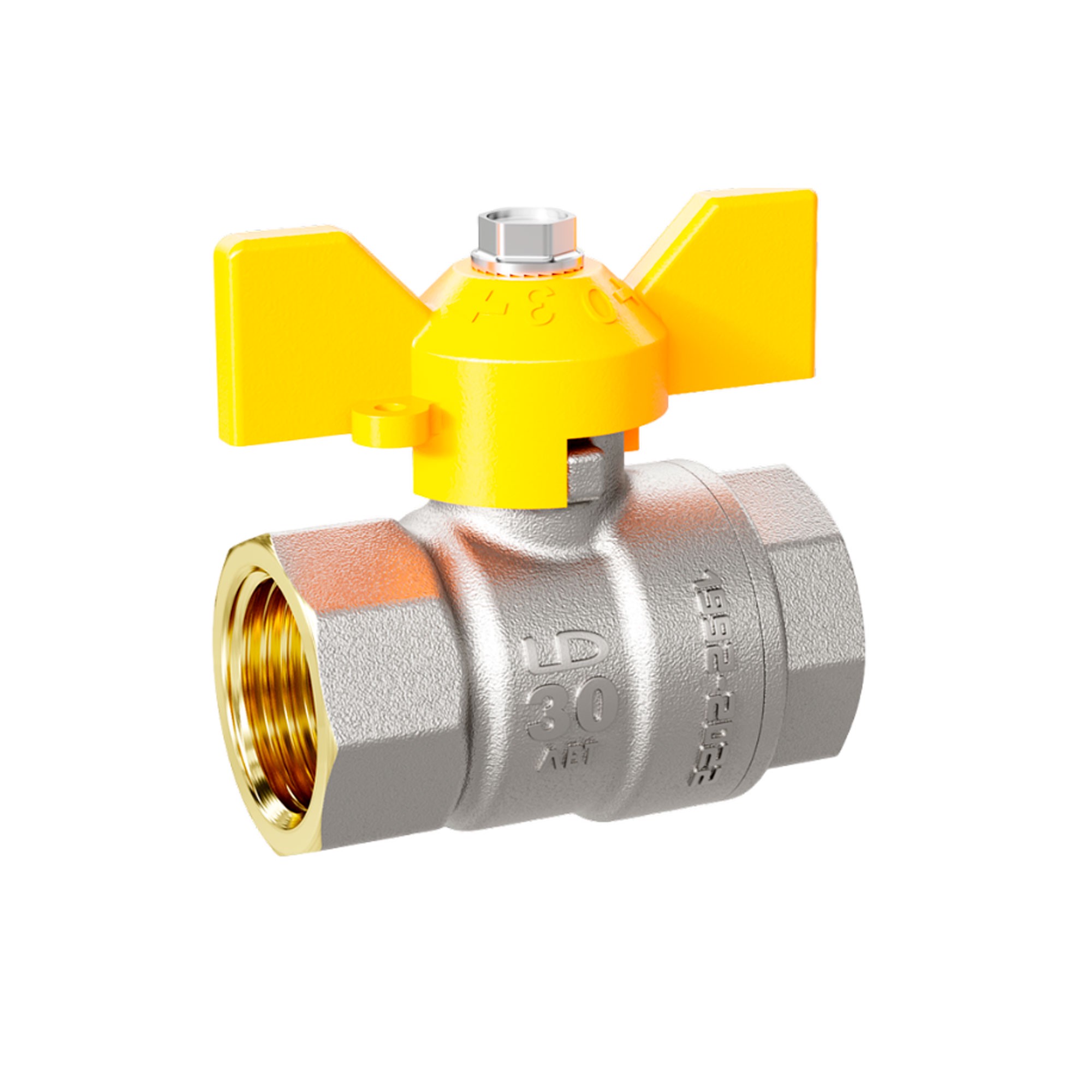 Кран шаровой латунный LD Pride GAS Ду 32 Ру 25 вн-вн бабочка с биркой 47.32.В-В.Б GAS