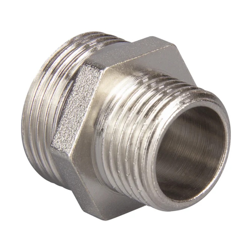 Ниппель переходной TEBO 1 1/4 x 1/2 дюйма НР-НР латунный никелированный T-ЛР.Н.3.114-12.CN