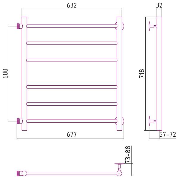 Полотенцесушитель водяной Стилье Версия-Б 60x60 см черный 17610-6060