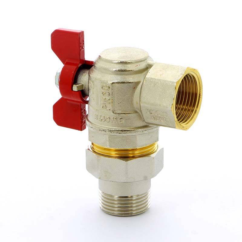 Кран шаровой Tiemme угловой НВ с разъемным соединением для коллектора бабочка 1 2120006