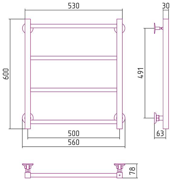 Полотенцесушитель водяной Стилье Версия-КН 50x60 см без покрытия 00640-6050