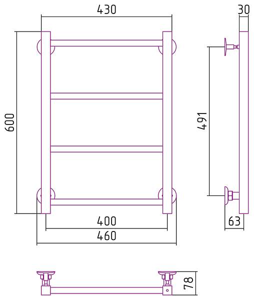 Полотенцесушитель водяной Стилье Версия-КН 40x60 см черный 17640-6040