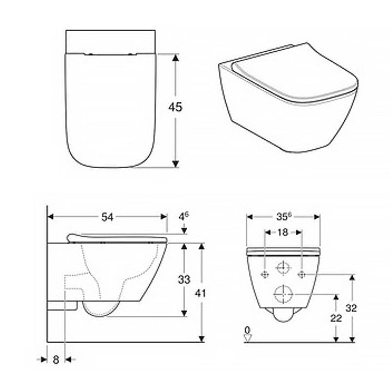 Унитаз подвесной Geberit Smyle Rimfree безободковый 54х35 см 500.210.01.1