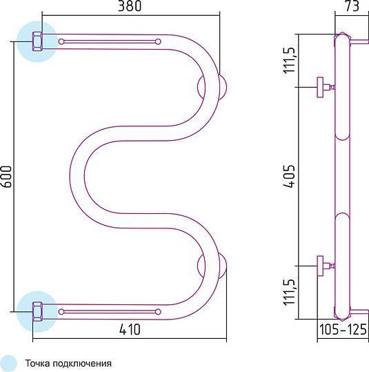 Полотенцесушитель водяной Сунержа М-образный 600x400 мм без покрытия 00-0008-6040