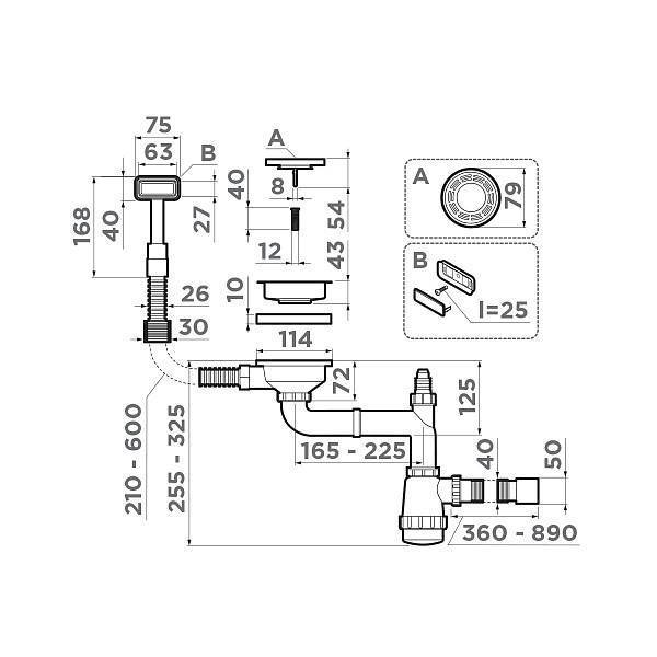 Арматура для одночашевых моек Omoikiri WK-1-AB022 с прямоугольным переливом латунь 4956475