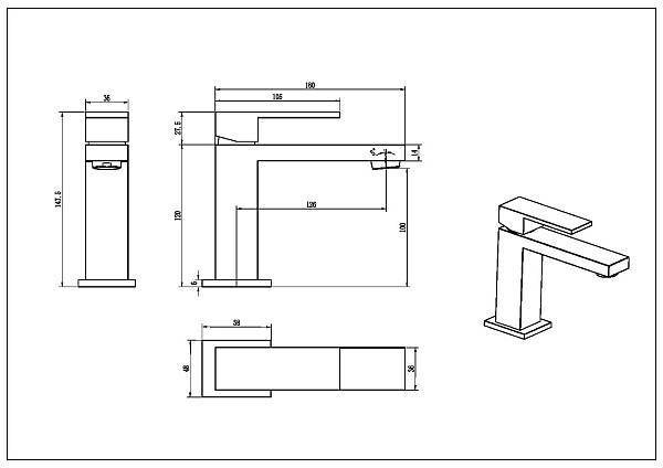 Смеситель для раковины Boheme Qubic графит глянцевый 471-SGM