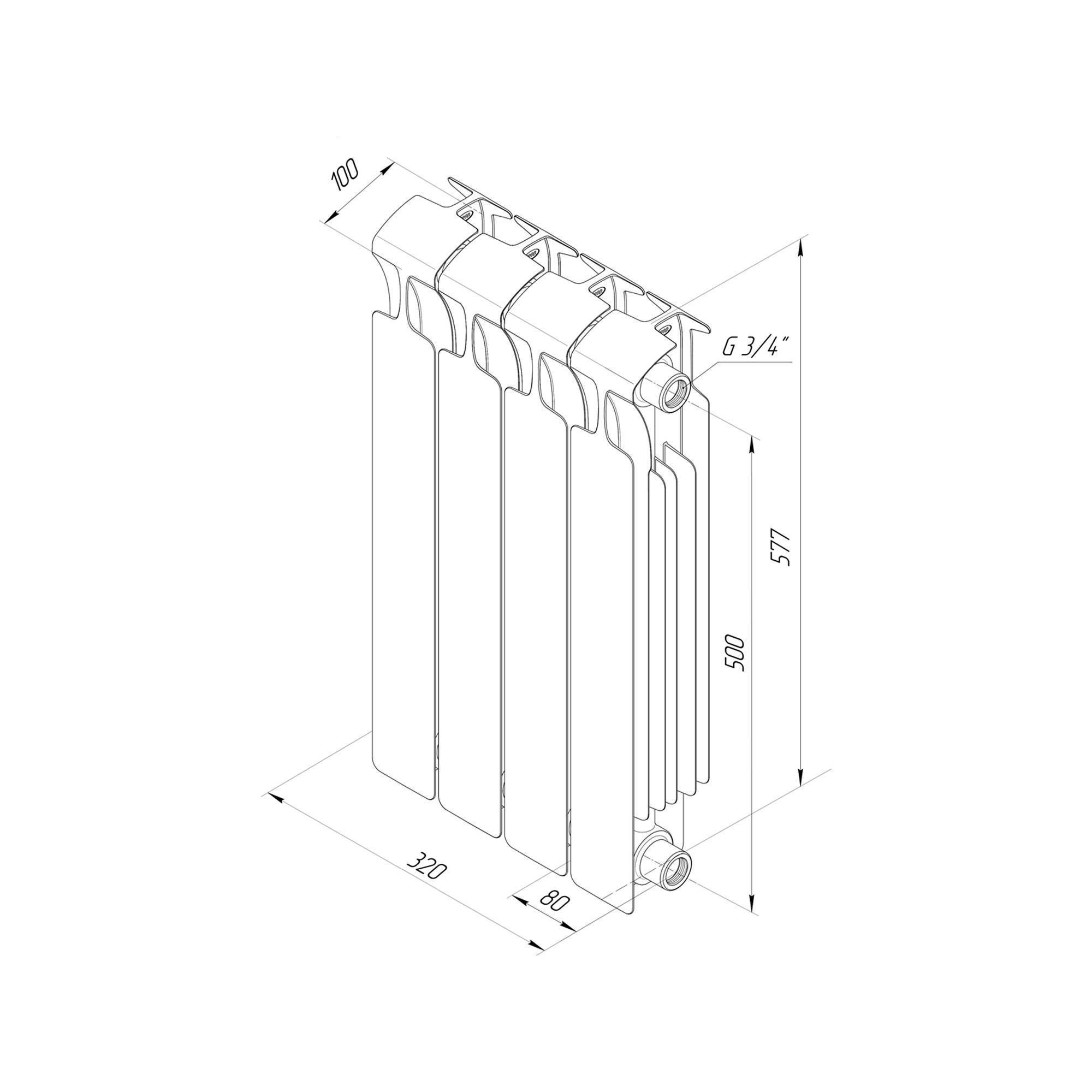 Радиатор биметаллический RIFAR Monolit 500 4 секции боковое подключение капучино M50004