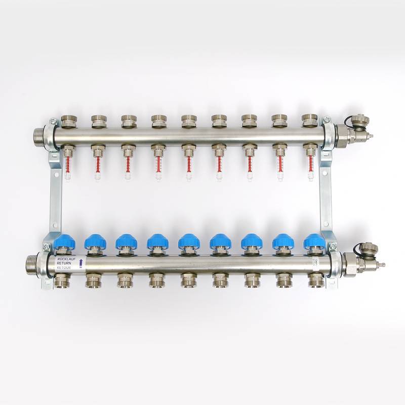 Коллекторная группа из нержавеющей стали Uni-Fitt с расходомерами и термостатическими вентилями 1 x 3/4 9 выходов 455W4309