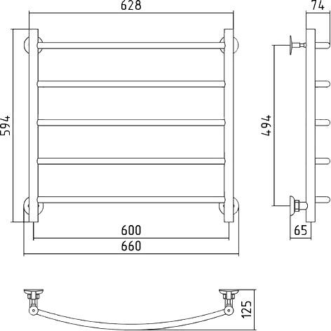 Полотенцесушитель водяной Стилье Версия-Н2 66x59.4 см без покрытия 00622-6060
