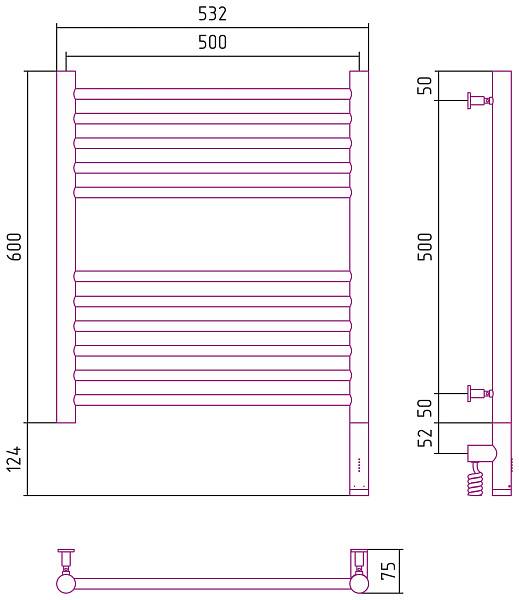 Полотенцесушитель электрический Сунержа Богема 3.0 500x600 мм правый состаренная латунь 051-5805-6050