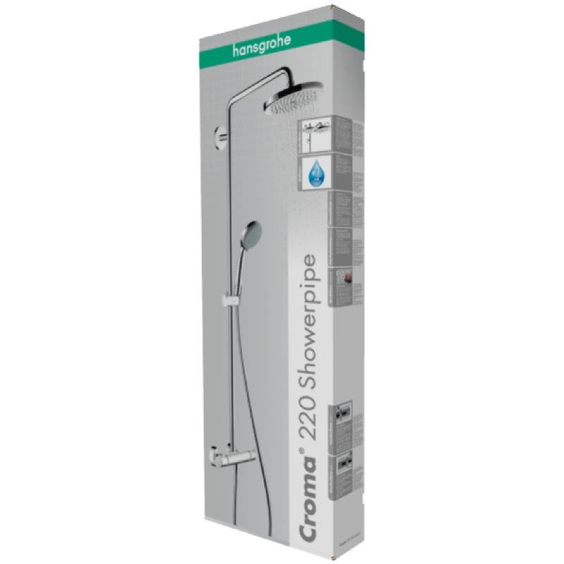 Душевая система Hansgrohe Croma 220 1jet Showerpipe с термостатом хром 27185000