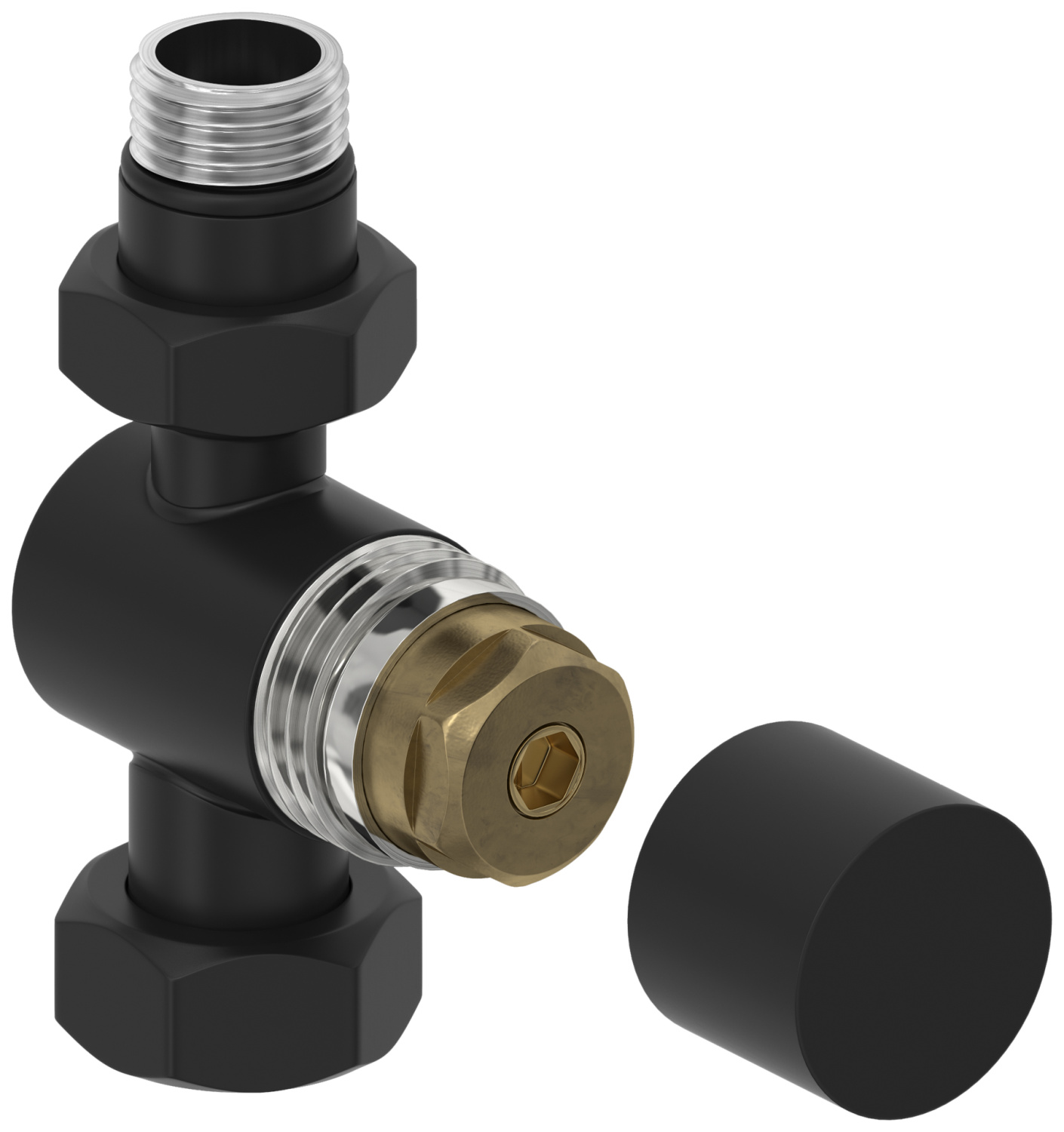 Вентиль регулировки температуры Сунержа прямой шестигранник G 1/2 x G 3/4 черный матовый 31-1405-1234