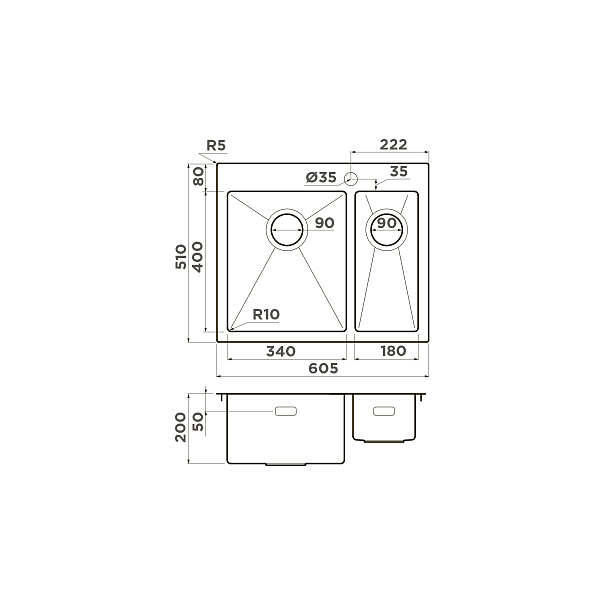Кухонная мойка Omoikiri Akisame 60-2-L-IN 60.5x51 см нержавеющая сталь 4993775