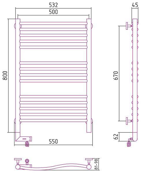 Полотенцесушитель электрический Сунержа Флюид 2.0 500x800 мм левый белый 12-5220-8050
