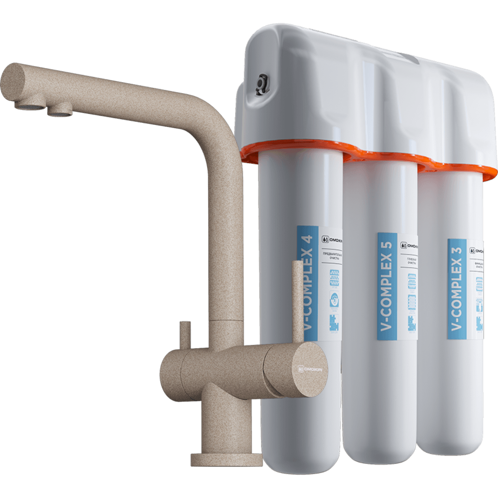 Комплект Omoikiri смеситель Nagano-P и фильтр pure drop Lite бежевый 4055.8028P