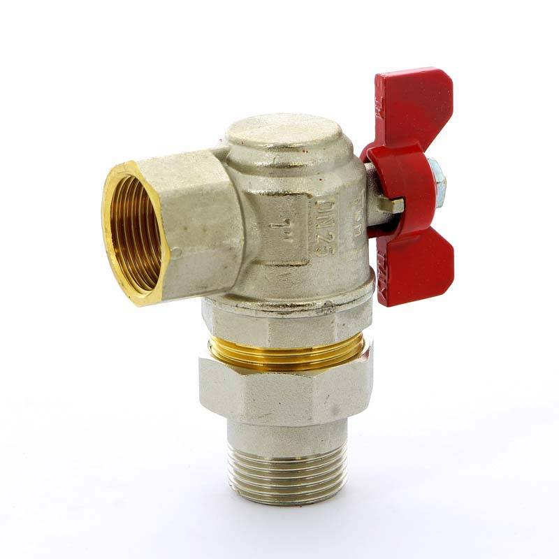 Кран шаровой Tiemme угловой НВ с разъемным соединением для коллектора бабочка 1 2120006