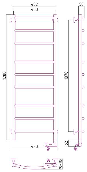 Полотенцесушитель электрический Сунержа Галант 2.0 400x1200 мм правый без покрытия 00-5201-1240
