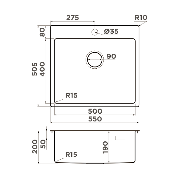 Кухонная мойка Omoikiri Amadare 55-IN нержавеющая сталь 55x50 см 4993718