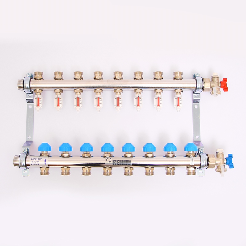 Колл.группа 1'х3/4' нерж 8 вых HKV-D с расходом и термостатич вентилями