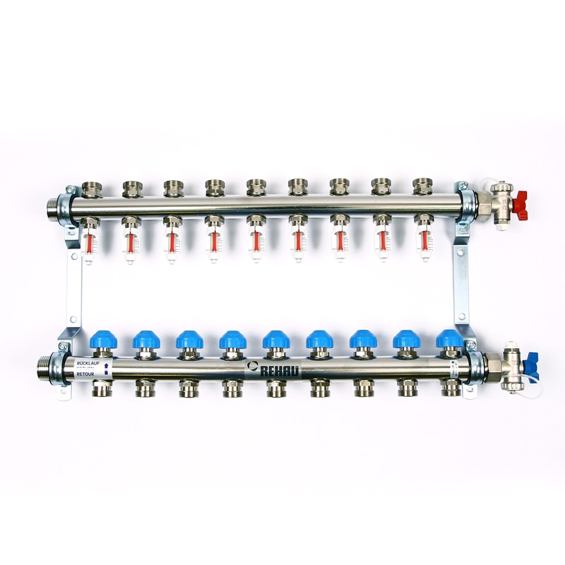 Коллекторная группа НН 1 x 9 вых 3/4EK с расходом. и термост. вентилями, нерж.сталь, HKV-D