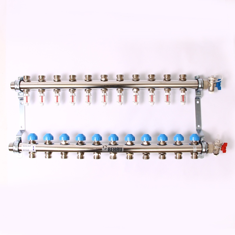 Коллекторная группа НН 1 x 11 вых 3/4EK с расходом. и термост. вентилями, нерж.сталь, HKV-D