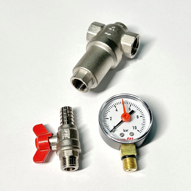 Фильтр промывной В 1/2 MINI со сливным шаровым краном и манометром, никелированный