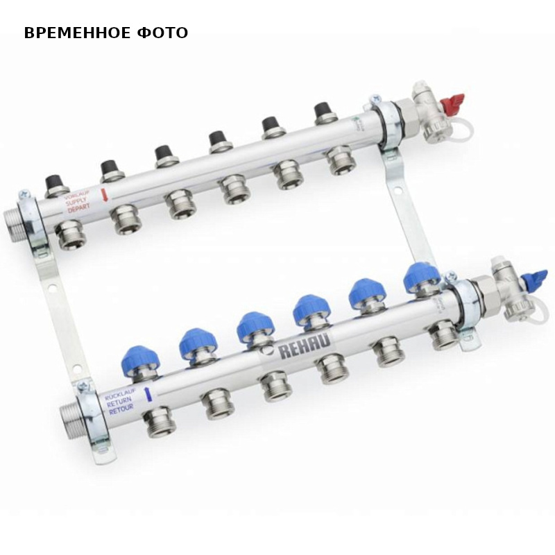 Коллекторная группа НН 1 x 2 вых 3/4EK с регулир. и термост. вентилями, нерж.сталь, HKV