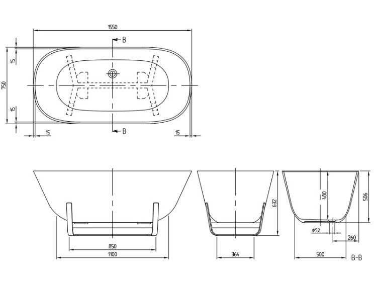 Ванна отдельностоящая Villeroy & Boch Antheus 1550x750x480 мм Quaryl альпийский белый UBQ155ANH7F400V01