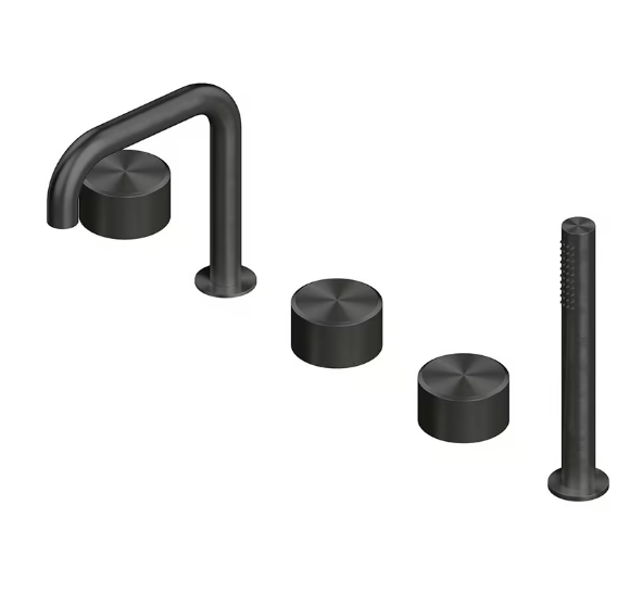 Смеситель для ванны и душа Quadrodesign Stereo на борт ванны 5 отверстий золото черное 1698ON