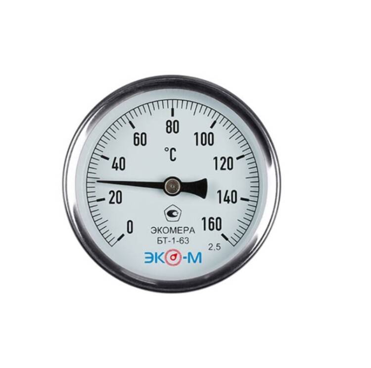 Термометр биметаллический ЭКОМЕРА БТ-1-63 накладной с пружиной 0-160 °C L=100 мм БТ163160С