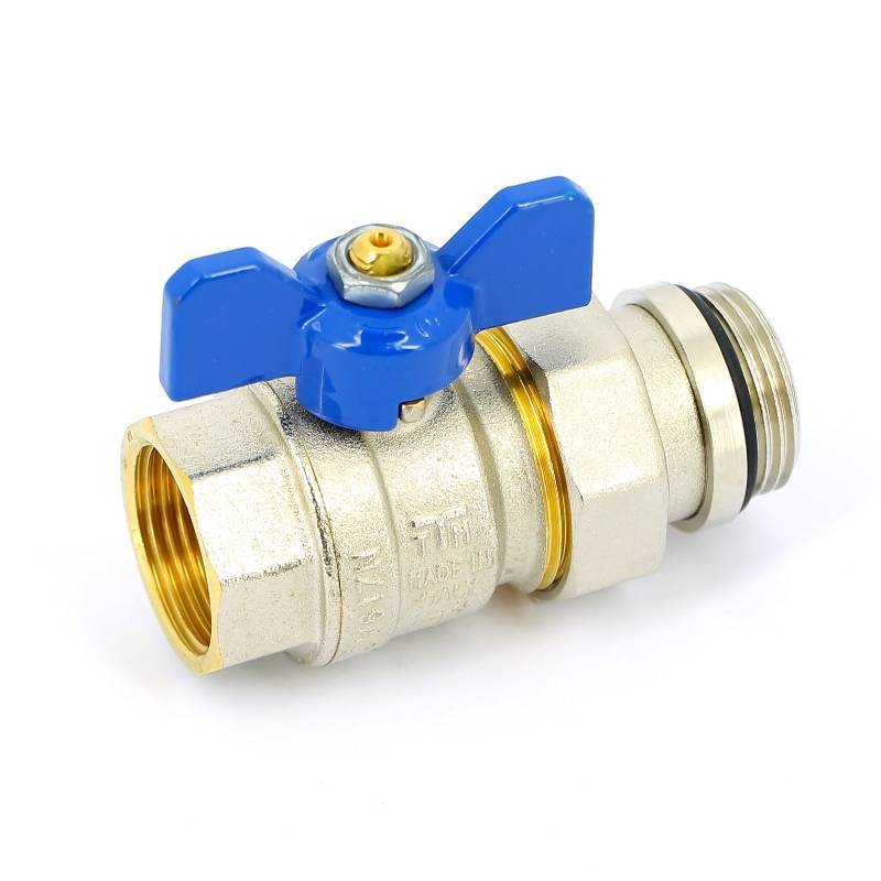 Кран шаровой Tiemme НВ с разъемным соединением для коллектора синяя бабочка 1 2120014