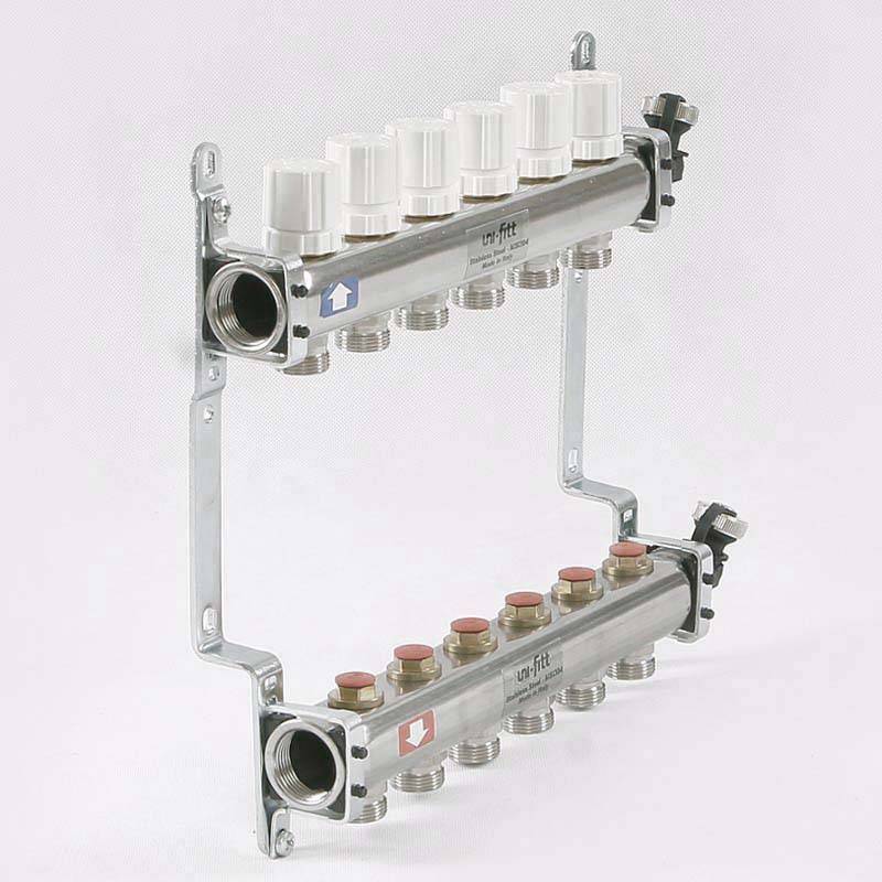 Коллекторная группа из нержавеющей стали Uni-Fitt 315S с регулировочными и термостатическими вентилями 1 x 3/4 EK 6 выходов 451I4306