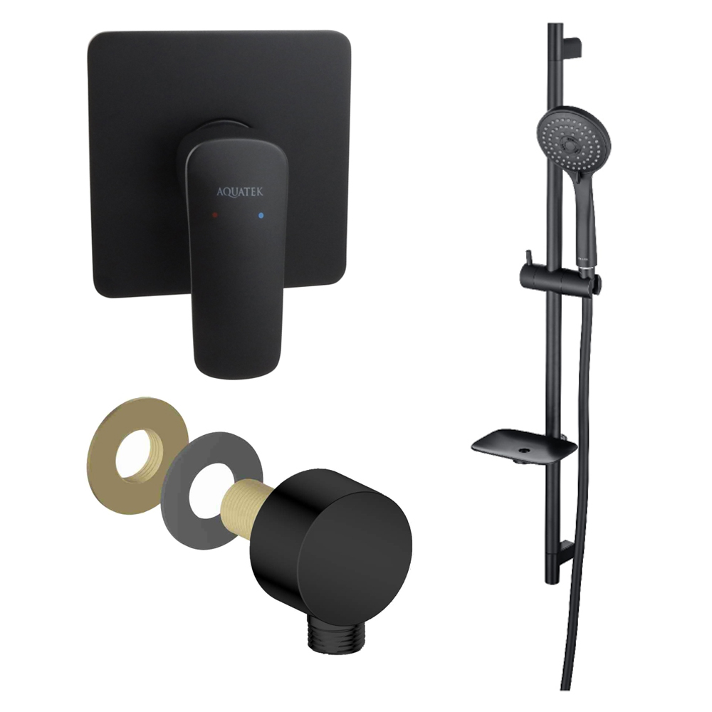 Набор смесителей 3 в 1 Aquanet Вега матовый черный AQ1066MB/AQ2454MB/AQ2011MB AQ1076MB